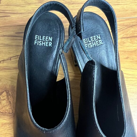Eileen Fisher Leather Slingback Sandals Size 8 Open Toe Italian‎ Black Slip On - Picture 5 of 10